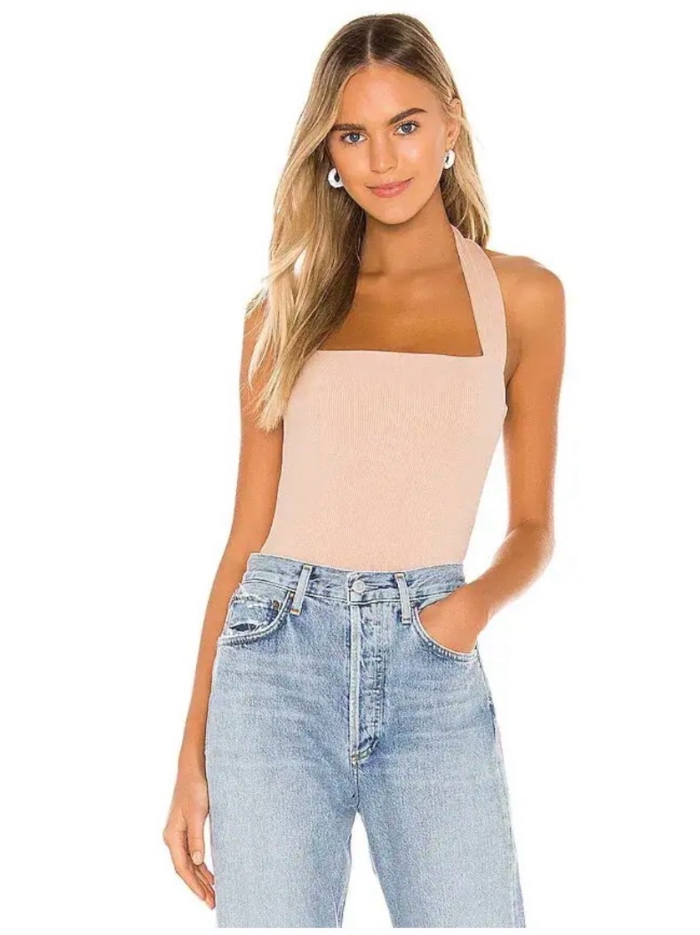 Superdown Candice Halter Square Neck Bodysuit in Nude